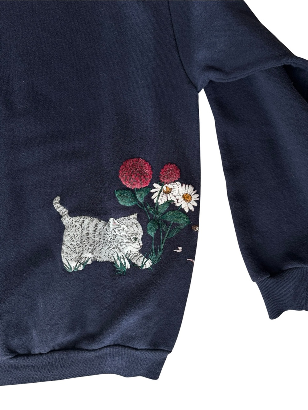 Vintage XL Cat Sweatshirt Mock Neck Floral Kittens Grandmacore Cottagecore - Picture 7 of 10